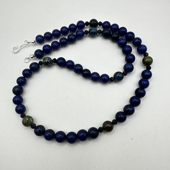 Stunning 20" lapis lazuli, azurite, and goldstone necklace with 925 hardware! - Picture 3 of 14